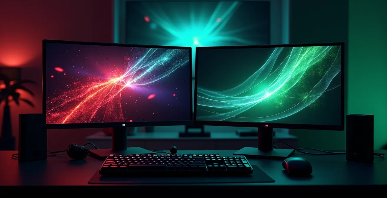 Comparaison visuelle entre écran avec tearing et écran avec synchronisation adaptative activée