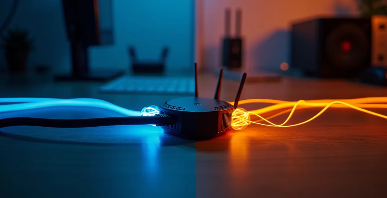 Comparaison visuelle de la stabilité de connexion entre câble Ethernet et signal WiFi