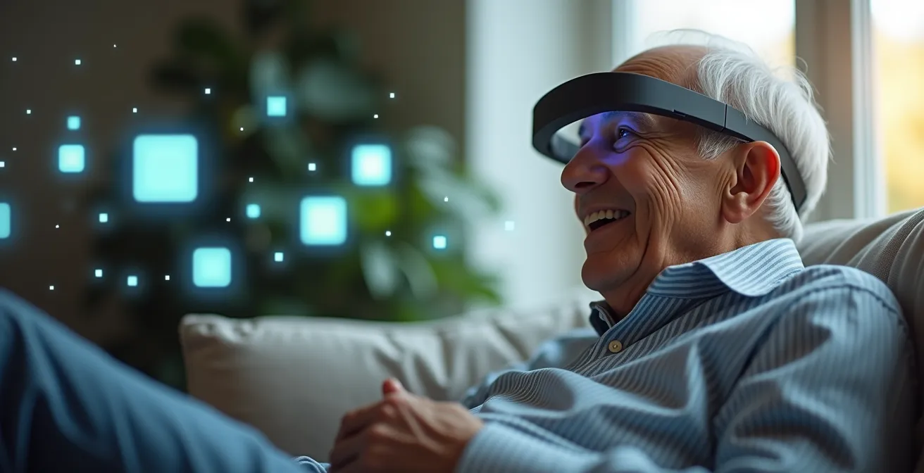 Personne utilisant le regard pour sélectionner des éléments holographiques sans gestes manuels