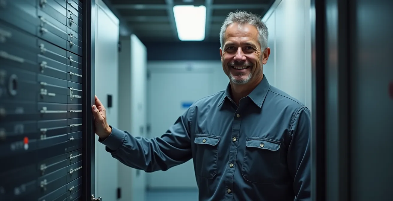 Local technique d'immeuble avec armoire de raccordement fibre optique