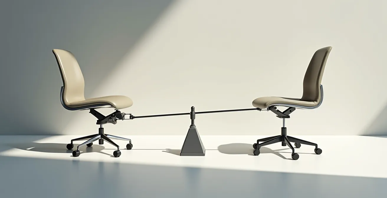 Comparaison visuelle du mécanisme synchrone et basculant d'une chaise de bureau en mouvement