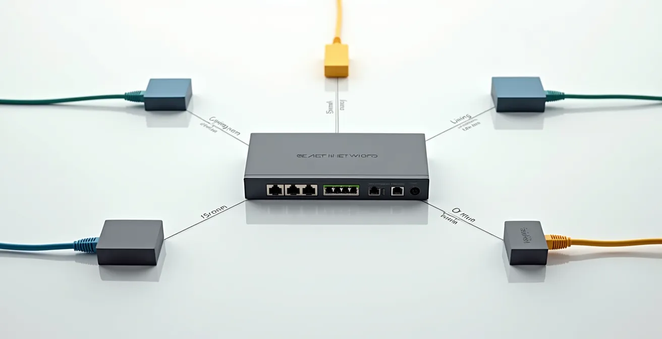 Configuration en étoile d'un réseau domestique avec switch principal et switches secondaires