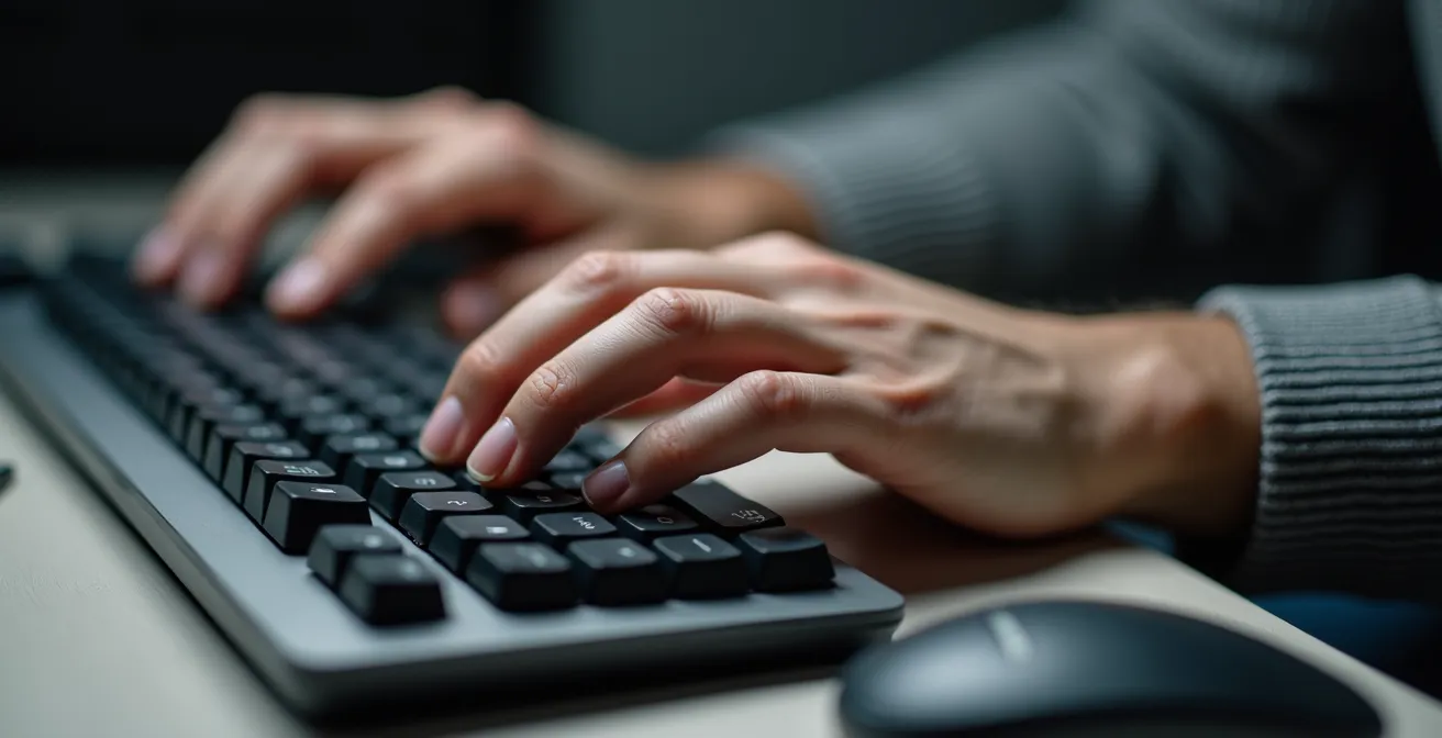 Technique de frappe flottante avec poignets alignés sur clavier mécanique