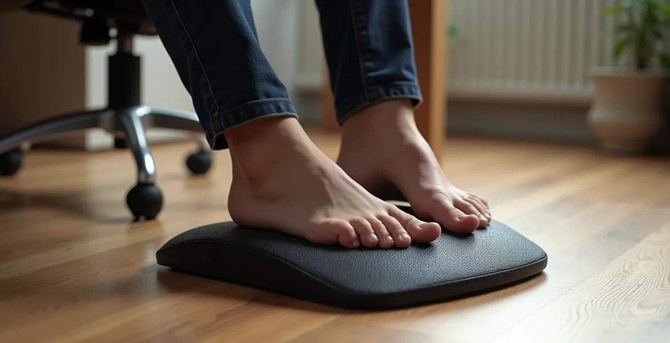 Démonstration d'une posture assise correcte avec pieds à plat et dos aligné