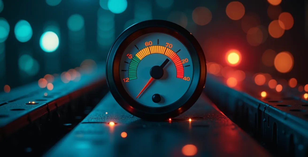 Vue symbolique d'un compteur de données avec jauge de consommation en arrière-plan flou