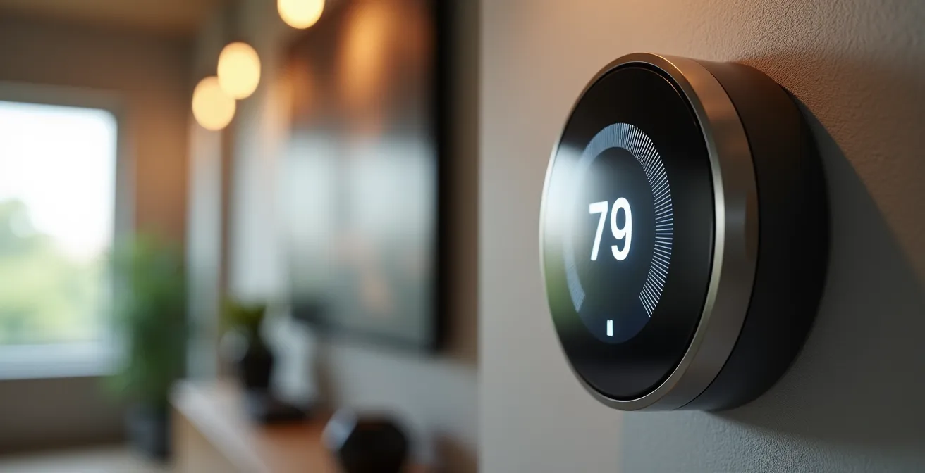 Gros plan sur un thermostat intelligent moderne avec écran tactile